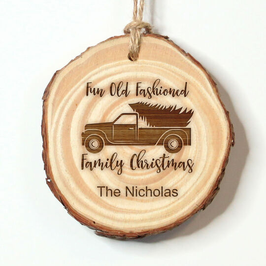 Fun Old Fashioned Christmas Real Wood Ornament